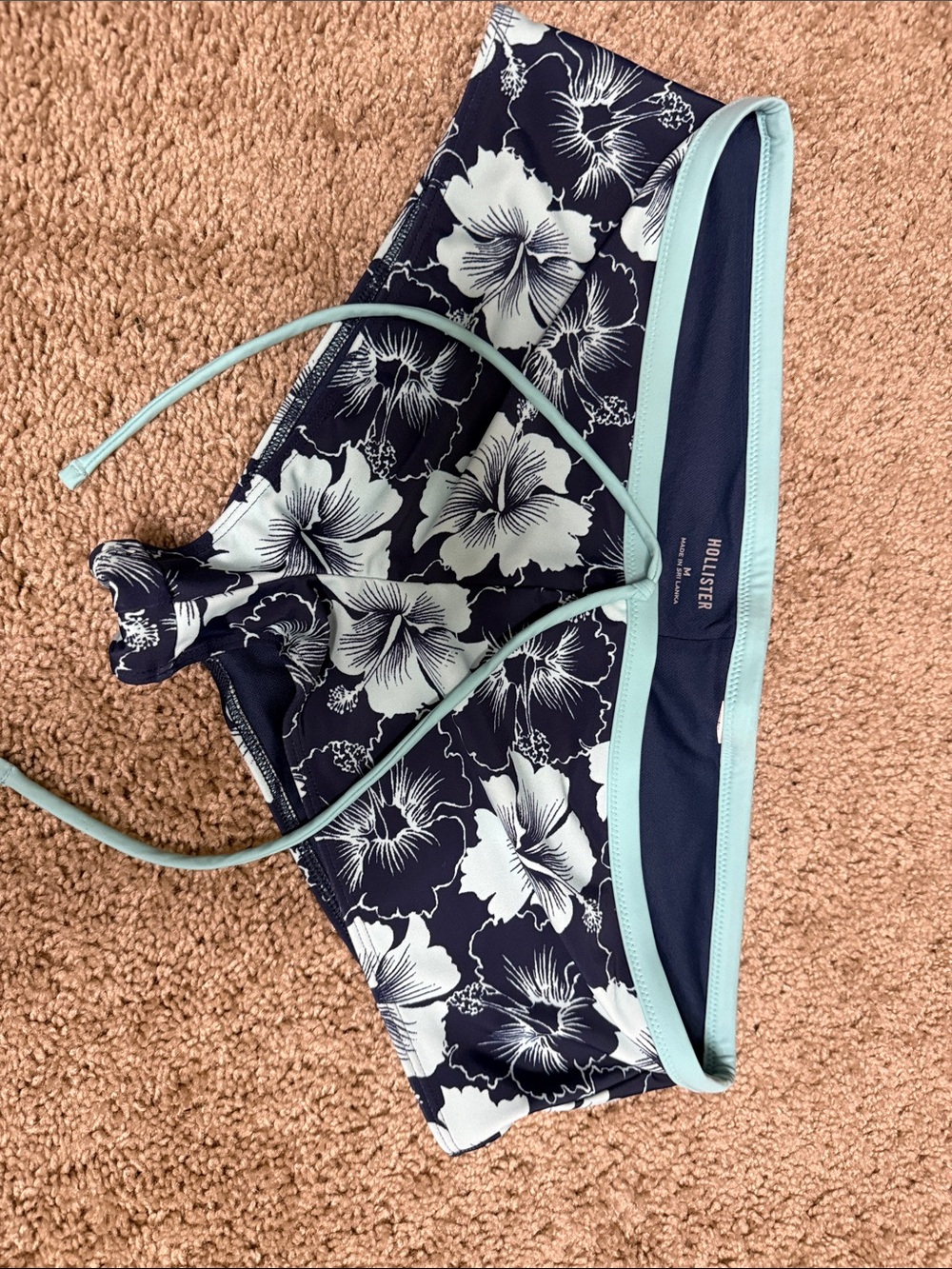 Hollister Navy Floral Bikini Bottom with Mint Trim